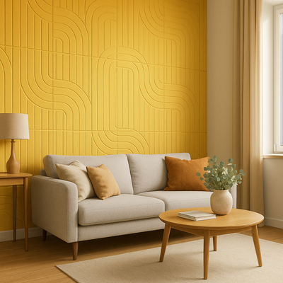 MMT Acoustix® Mirage Felt Acoustic Panels | Luxury Wall Acoustics with Premium Touch & Smooth CNC Grooves | 4x2 ft, 9mm Thick, NRC 0.50 | Soundproofing & Echo Control for Office, Living Room & Studio | Slide, Mustard