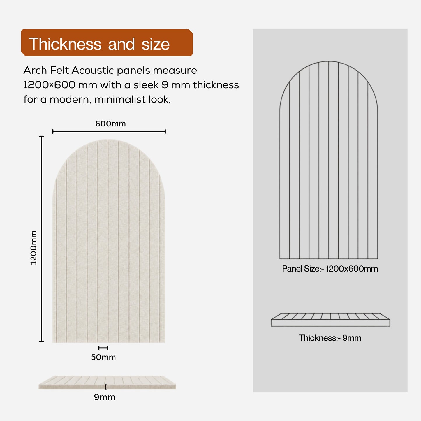 Arch PET Acoustic Panel | 4x2 feet | Pumice