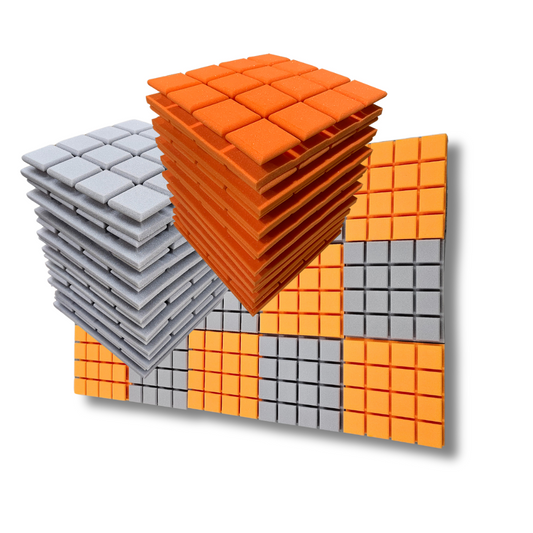 Turbo Acoustic Foam 1x1 ft, Stone White + MMT Orange