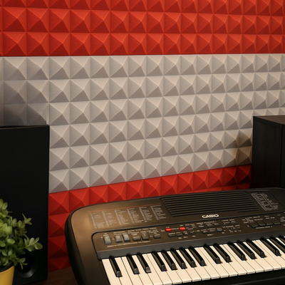 Pyramid Acoustic Foam Panel 1" | 1 X 1 Feet | Stone White & Flame Red