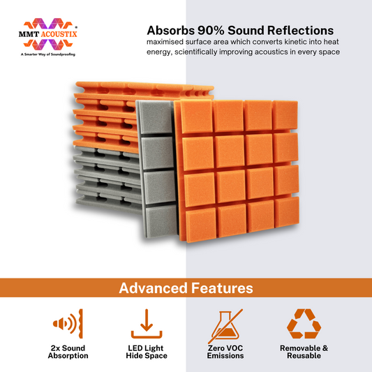 Turbo Acoustic Foam 1x1 ft, Stone White + MMT Orange