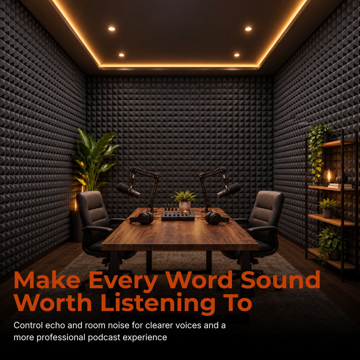 Pyramid Acoustic Foam 2”, 1x1 Ft, Charcoal Black