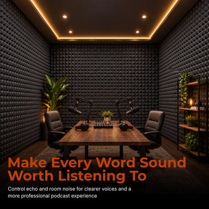 Pyramid Acoustic Foam 2”, 1x1 Ft, Charcoal Black