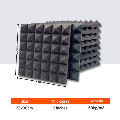 Pyramid Acoustic Foam Panel 2" | 1 x 1 Feet | Pro Charcoal & Wine