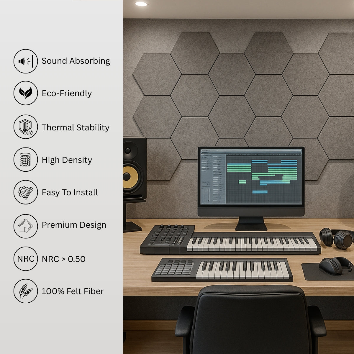 HexaFelt Bevelled Acoustic Panels | Pumice | 7 Pcs