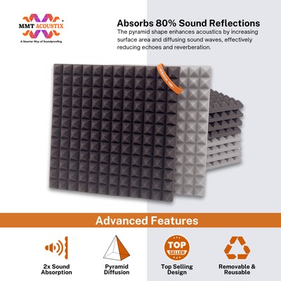 Pyramid Acoustic Foam Panel 1" | 1 X 1 Feet | Stone White & Wine