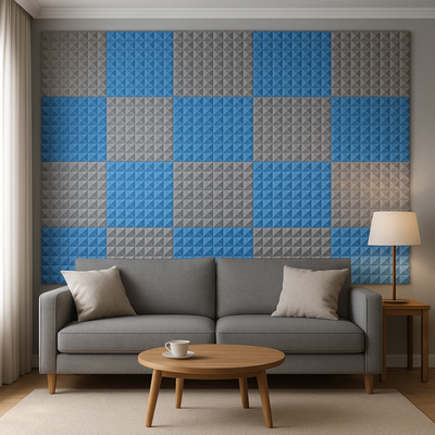 Pyramid Acoustic Foam Panel 1" | 1 X 1 Feet | Stone White & European Blue