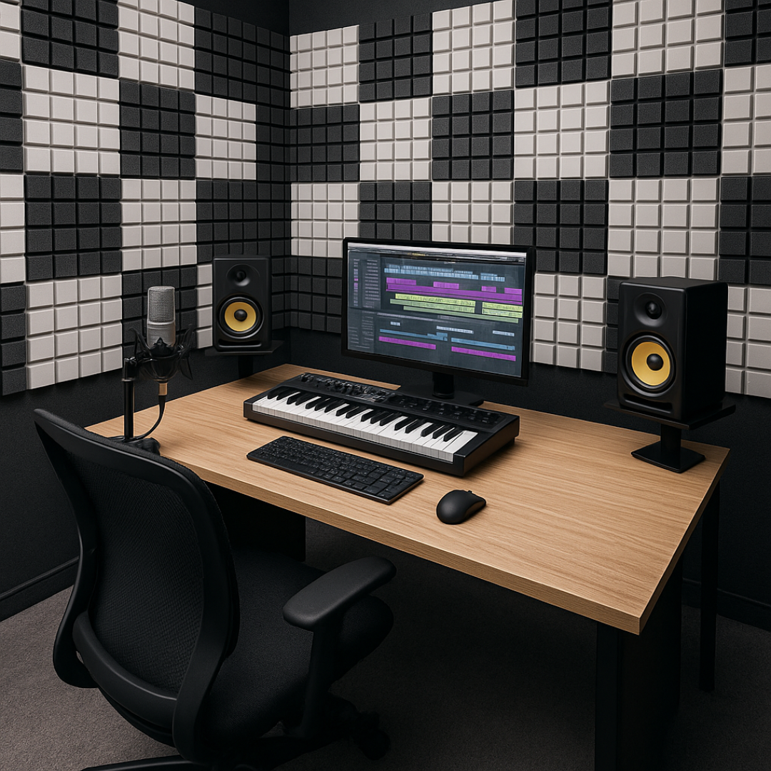 Turbo Acoustic Foam 1x1 ft, Charcoal + Stone White