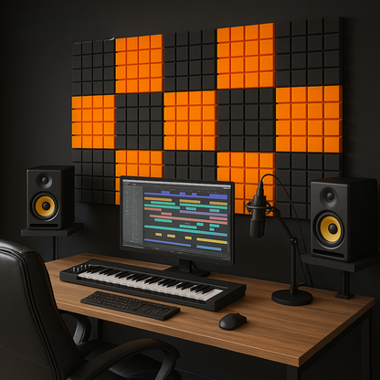 Turbo Acoustic Foam 1x1 ft, Charcoal + MMT Orange