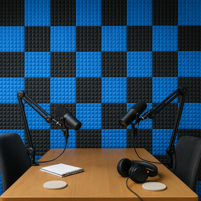 Pyramid Acoustic Foam Panel 1" | 1 X 1 feet | Pro Charcoal & European Blue