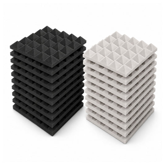 Pyramid Acoustic Foam 2”, 1x1 Ft, Charcoal Black + Stone White