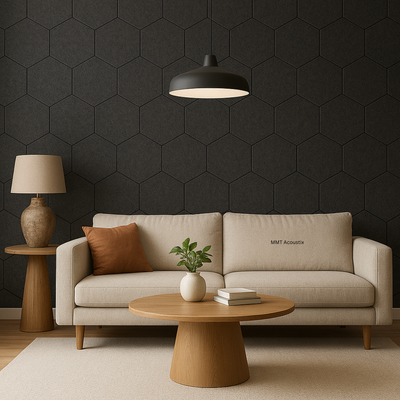 MMT Acoustix® HexaFelt Bevelled Acoustic Panels, Luxury Sound Absorbing Felt Wall Panels for Home, Office & Studios | VOC Free, 30×30 cm, NRC 0.90 | Pack of 7 | Ash
