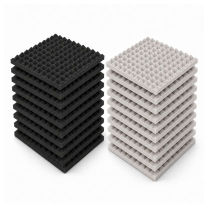 Pyramid Acoustic Foam 1”, 1x1 Ft, Charcoal Black + Stone White