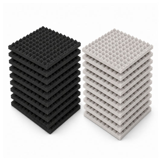 Pyramid Acoustic Foam 1”, 1x1 Ft, Charcoal Black + Stone White