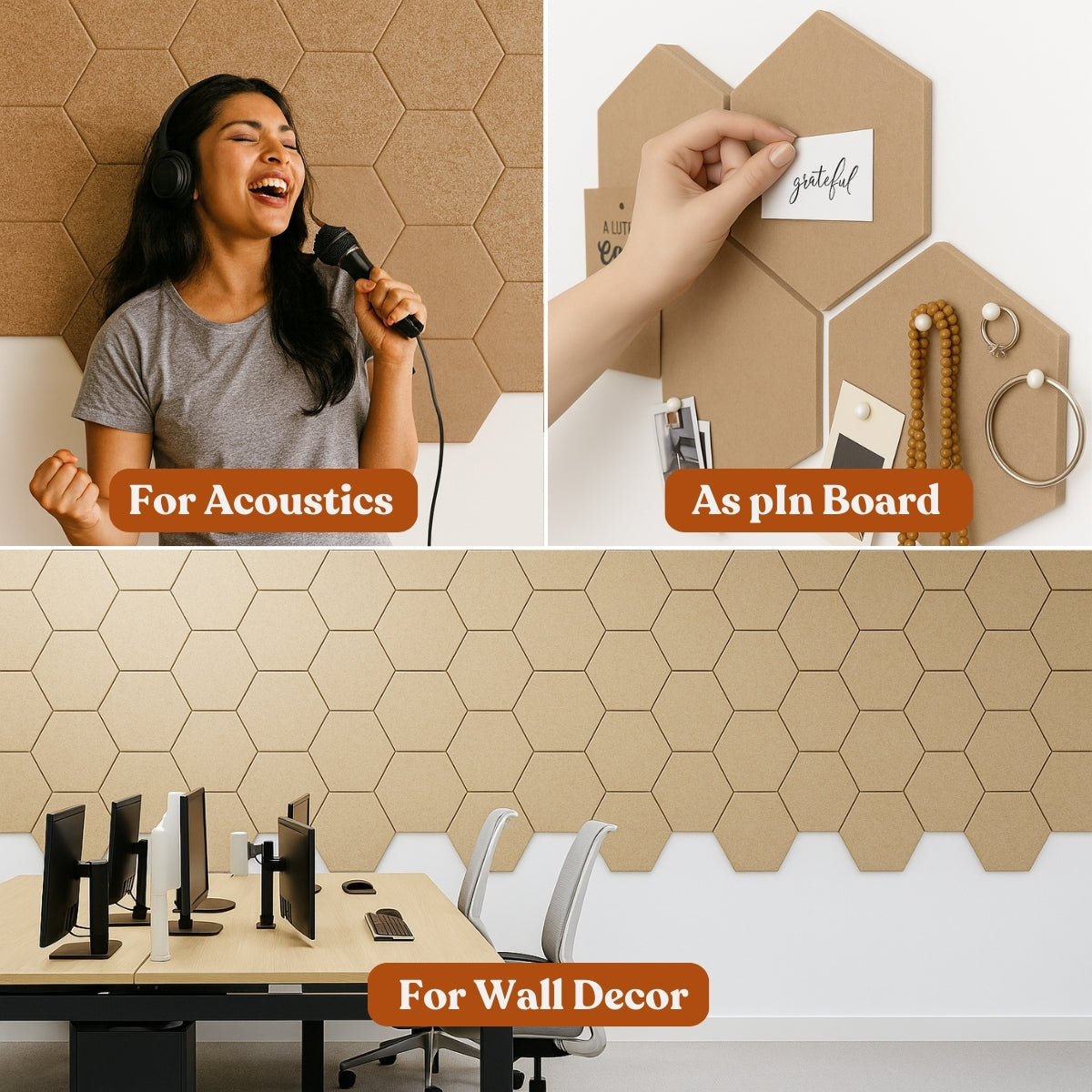 HexaFelt Bevelled Acoustic Panels | Pumice | 7 Pcs