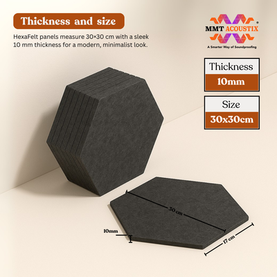 MMT Acoustix® HexaFelt Bevelled Acoustic Panels, Luxury Sound Absorbing Felt Wall Panels for Home, Office & Studios | VOC Free, 30×30 cm, NRC 0.90 | Pack of 7 | Ash