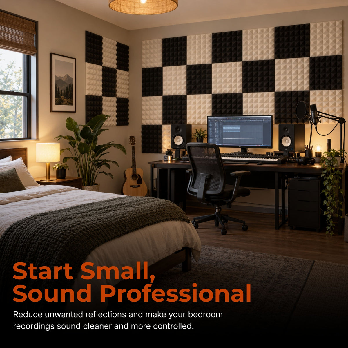 Galaxy Acoustic Foam 1x1 ft, Charcoal Black + Stone White