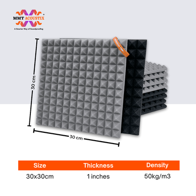 Pyramid Acoustic Foam Panel 1" | 1 X 1 Feet | Stone White & Pro Charcoal