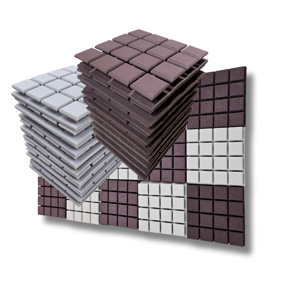 Turbo Acoustic Foam 1x1 ft, Stone White + Wine