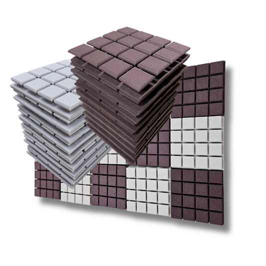 Turbo Acoustic Foam 1x1 ft, Stone White + Wine