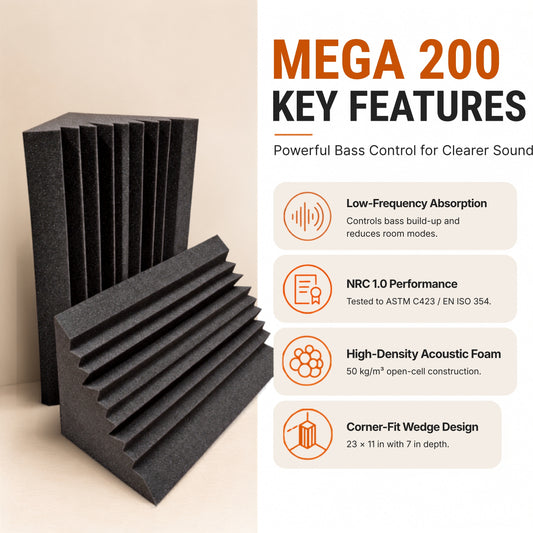 Mega 200 - Acoustic Foam Corner Bass Trap, Charcoal