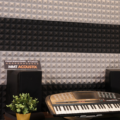 Pyramid Acoustic Foam Panel 1" | 1 X 1 Feet | Stone White & Pro Charcoal