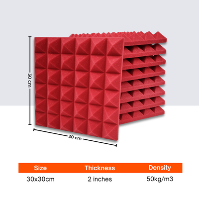 Pyramid Acoustic Foam Panel 2" | 1 x 1 Feet | Flame Red