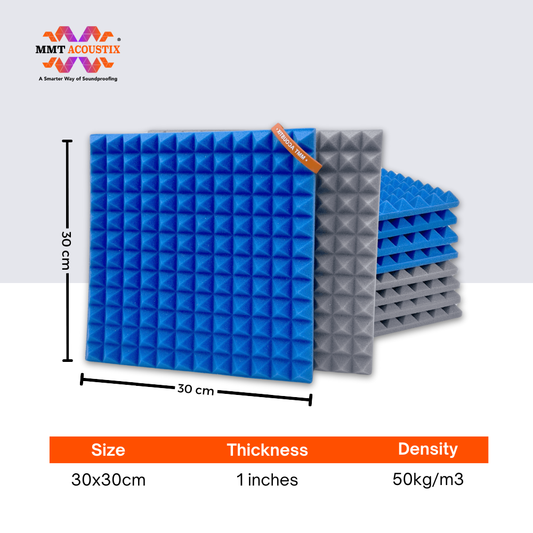 Pyramid Acoustic Foam 1”, 1x1 Ft, Stone White + European Blue