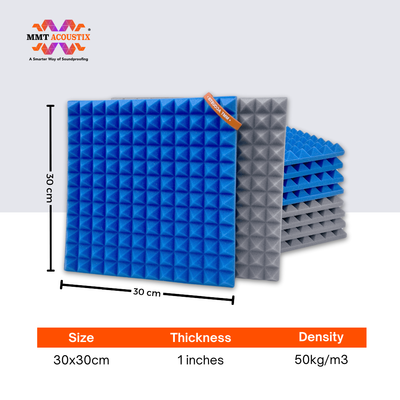 Pyramid Acoustic Foam Panel 1" | 1 X 1 Feet | Stone White & European Blue