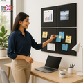 MMT Acoustix® FeltPin 6 Pcs Premium Felt Bulletin Boards for Office, Home & School | Felt Notice Board for Message, Notes, Calendar and Wall Decoration | 30x30cm, Piano Black