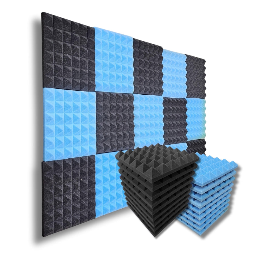 Pyramid Acoustic Foam Panel 2" | 1 x 1 Feet | Pro Charcoal & European Blue