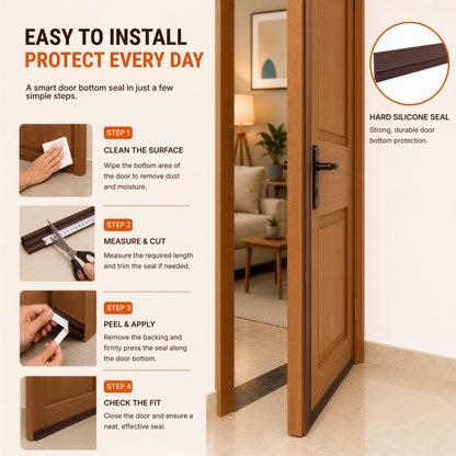 Hard silicone door bottom seal blocking a door gap