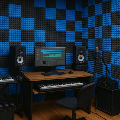 Pyramid Acoustic Foam Panel 1" | 1 X 1 feet | Pro Charcoal & European Blue