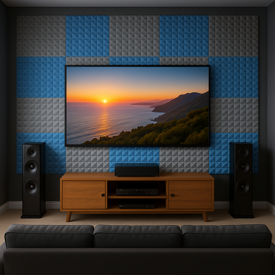 Pyramid Acoustic Foam Panel 1" | 1 X 1 Feet | Stone White & European Blue