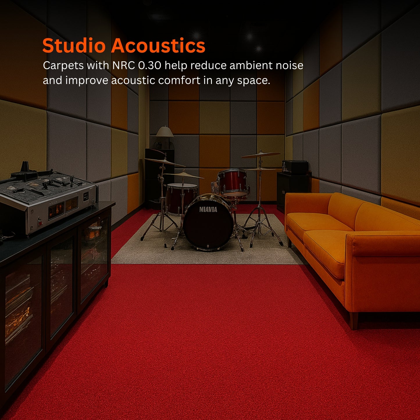 Acoustic Carpet Tiles | 50x50 cm | Red | 64 Sq Ft