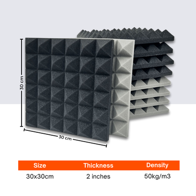 Pyramid Acoustic Foam Panel 2" | 1 X 1 Feet | Stone White & Pro Charcoal