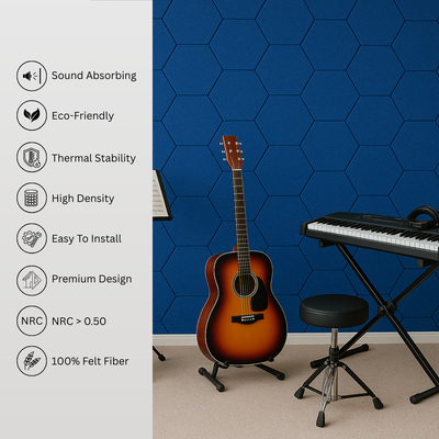 MMT Acoustix® HexaFelt Bevelled Acoustic Panels, Luxury Sound Absorbing Felt Wall Panels for Home, Office & Studios | VOC Free, 30×30 cm, NRC 0.90 | Pack of 8 |  Carolina