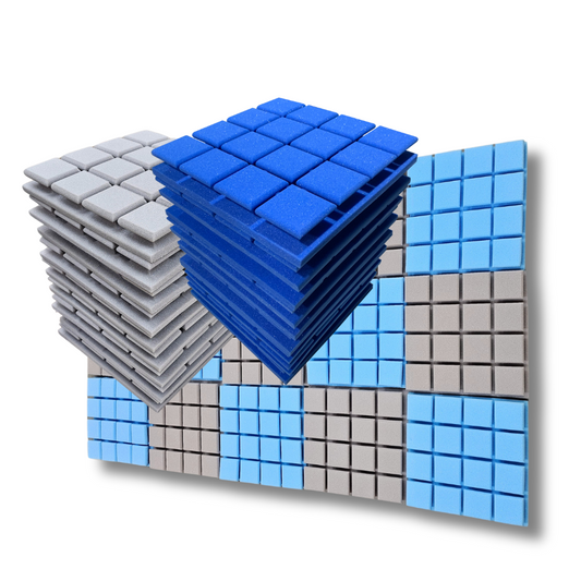 Turbo Acoustic Foam 1x1 ft, Stone White + European Blue