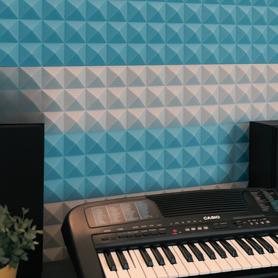 Pyramid Acoustic Foam Panel 1" | 1 X 1 Feet | Stone White & European Blue