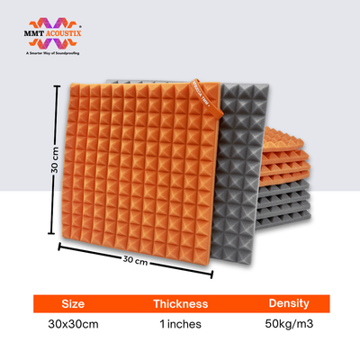 Pyramid Acoustic Foam Panel 1" | 1 X 1 Feet | Stone White & MMT Orange