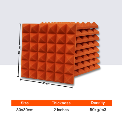 Pyramid Acoustic Foam Panel 2" | 1 x 1 Feet | MMT Orange
