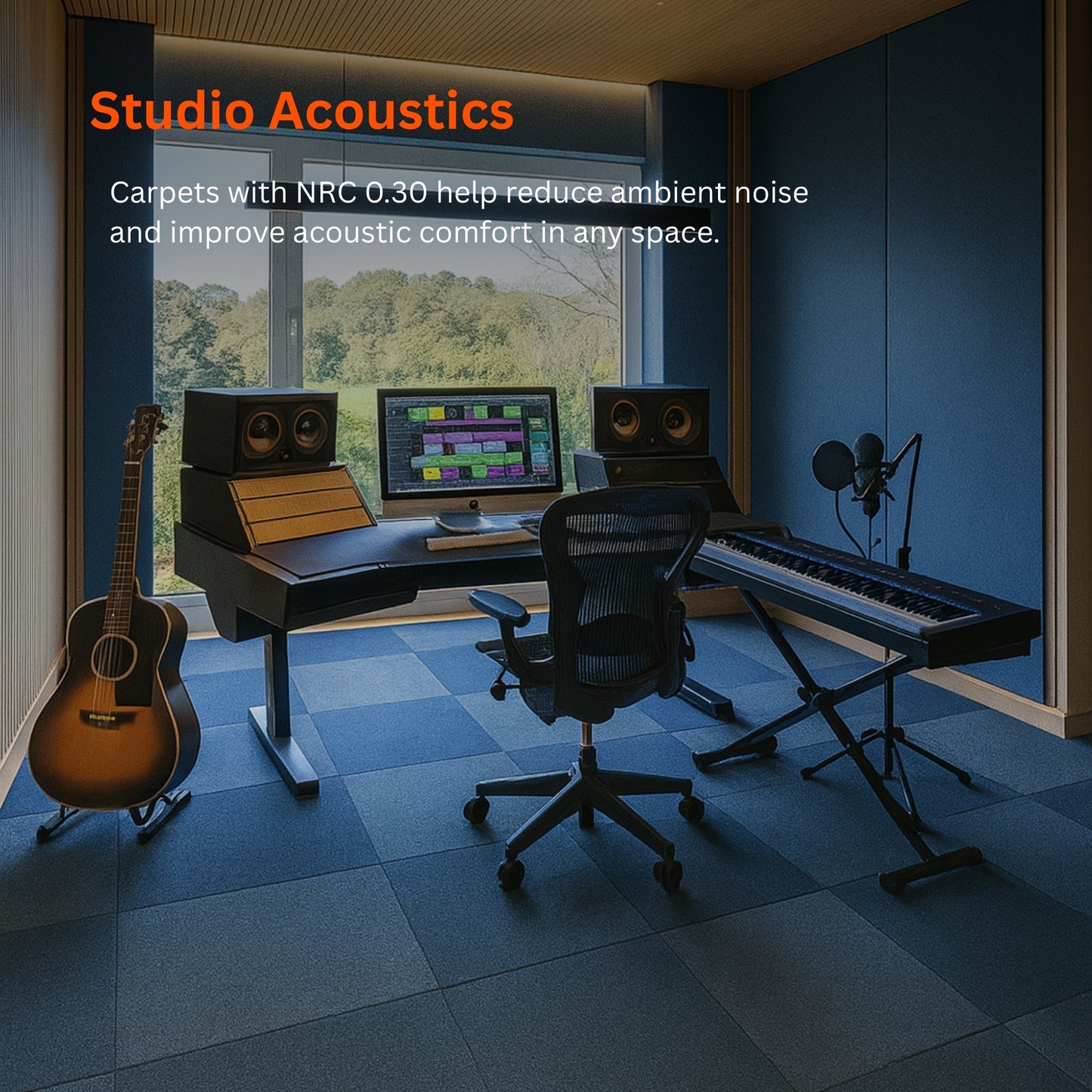 Acoustic Carpet Tiles | 50x50 cm | Blue | 64 Sq Ft