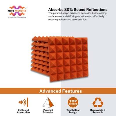 Pyramid Acoustic Foam Panel 2" | 1 x 1 Feet | MMT Orange
