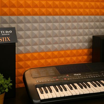 Pyramid Acoustic Foam Panel 1" | 1 X 1 Feet | Stone White & MMT Orange