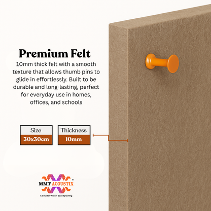 MMT Acoustix® FeltPin 8 Pcs Premium Felt Bulletin Boards for Office, Home & School | Felt Notice Board for Message, Notes, Calendar and Wall Decoration | 30x30cm, Sand