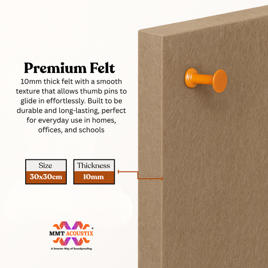 MMT Acoustix® FeltPin 8 Pcs Premium Felt Bulletin Boards for Office, Home & School | Felt Notice Board for Message, Notes, Calendar and Wall Decoration | 30x30cm, Sand