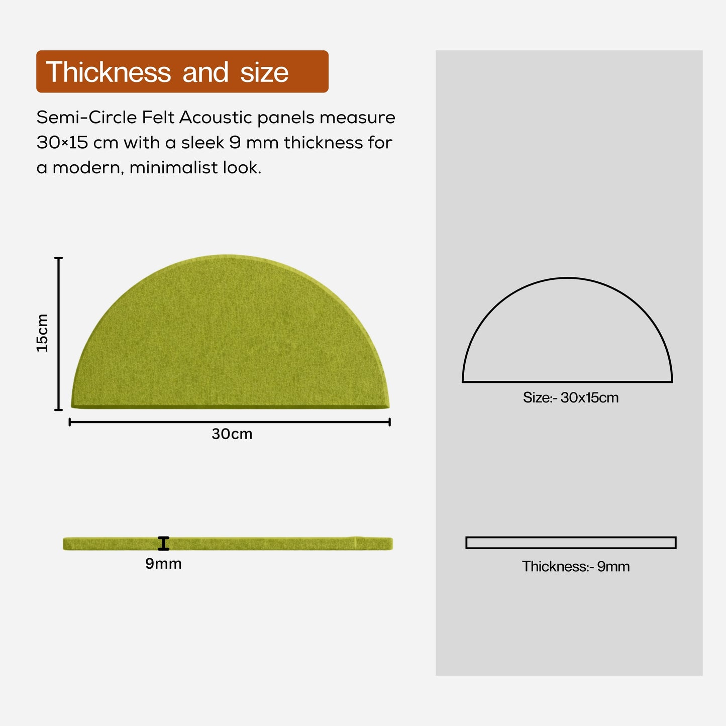 Semi-Circle Felt Acoustic Panels 48”x48” | Olive | 32 Pcs