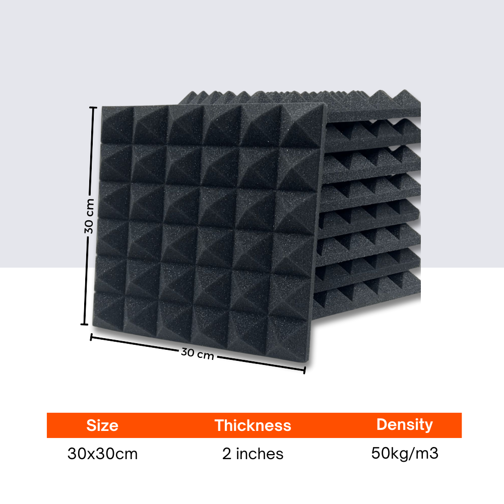 Pyramid Acoustic Foam 2”, 1x1 Ft, Charcoal