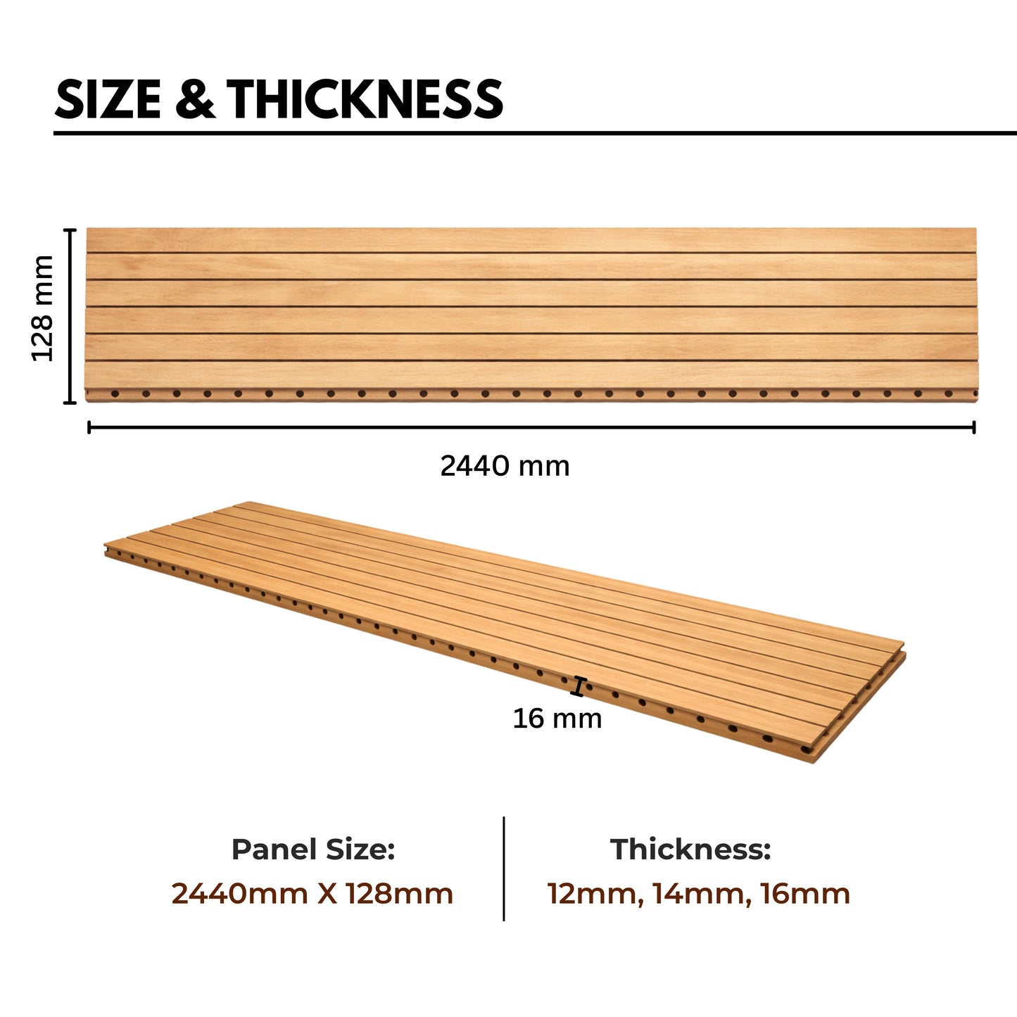 Acoustic Wooden Slats, HDHMR, 2440x128mm