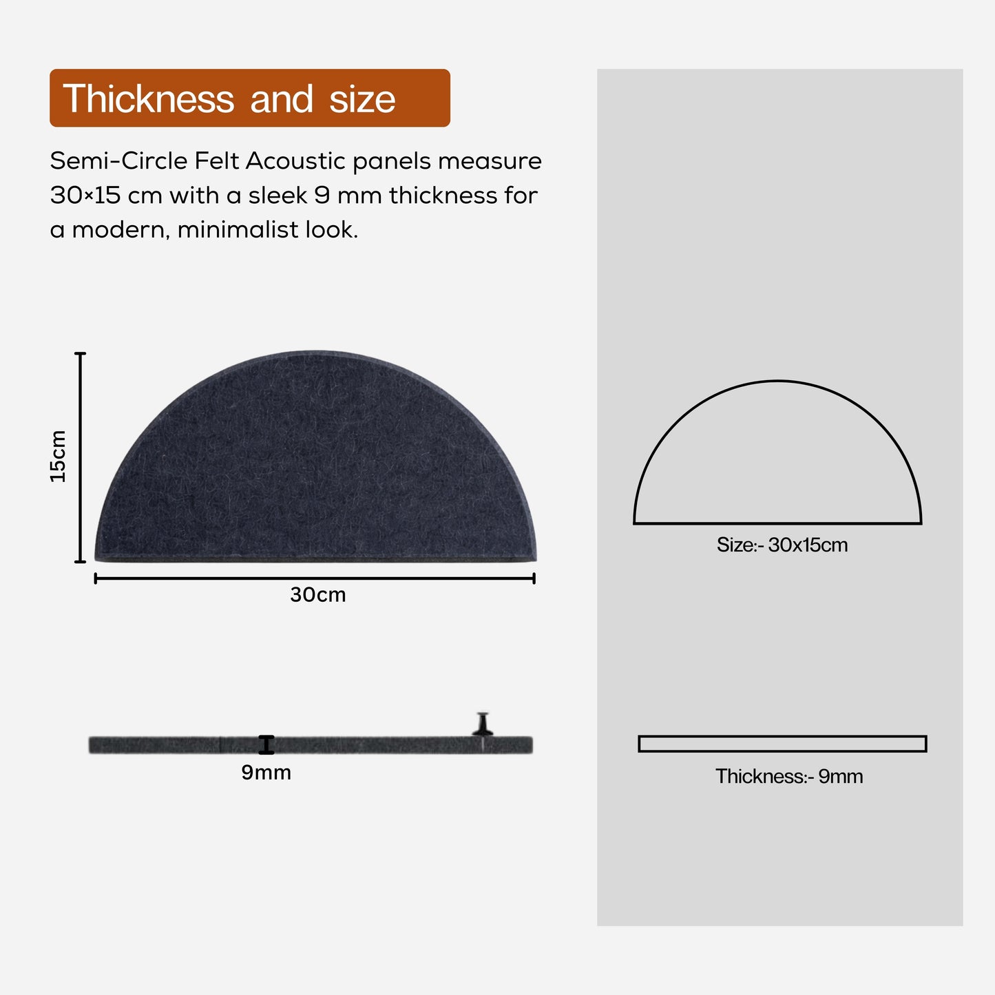 Semi-Circle Felt Acoustic Panels 48”x48” | Ash | 32 Pcs